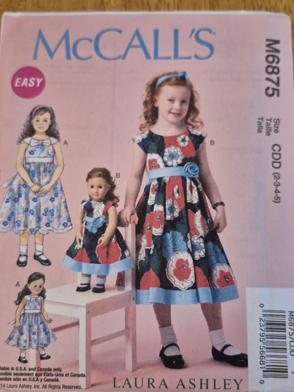 0Mccalls 6875 Laura Ashley Girls' Floral Party Dress + Doll Dress